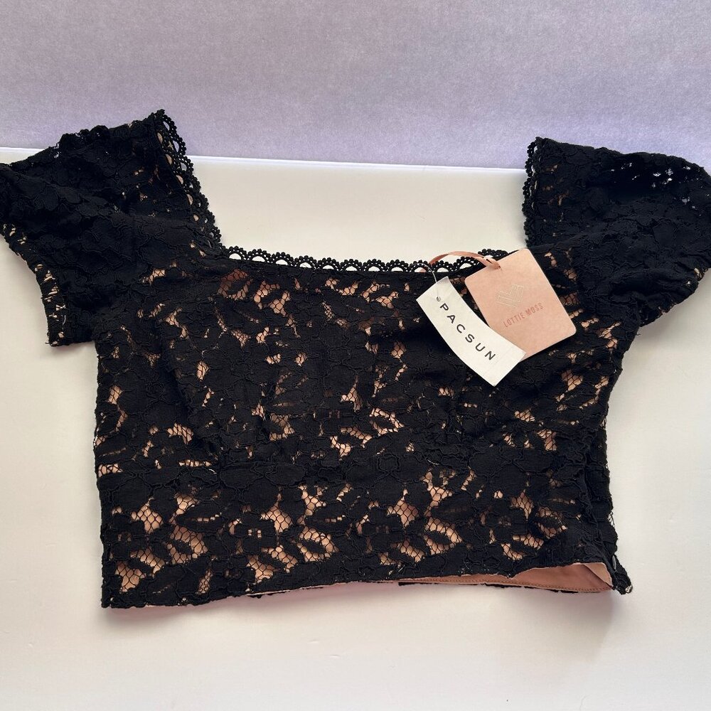 Lottie Moss x Pacsun Black Lace Off-Shoulder Crop Top Corset-Style - Small - NWT